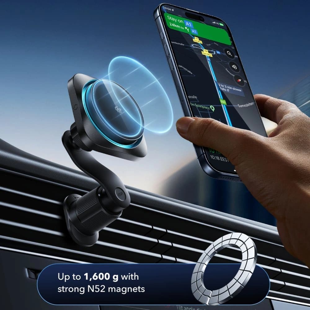 Uchwyt samochodowy do kratki z ładowarką bezprzewodową ESR OmniLock Cryoboost Magnetic MagSafe Vent Car Mount Wireless Charger Qi2.2 25W Black - 3