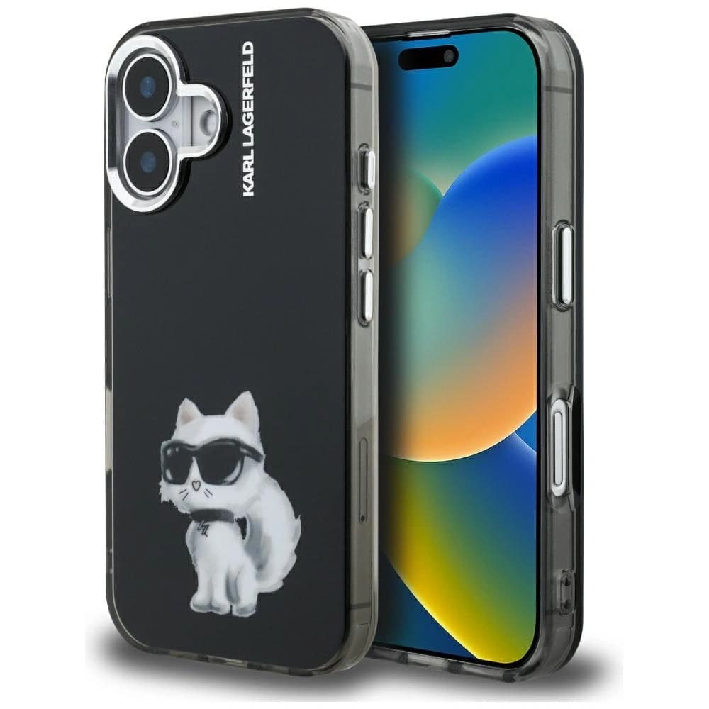 Karl Lagerfeld IML Aquarelle Choupette & Logo Apple iPhone 16 negru
 - 1