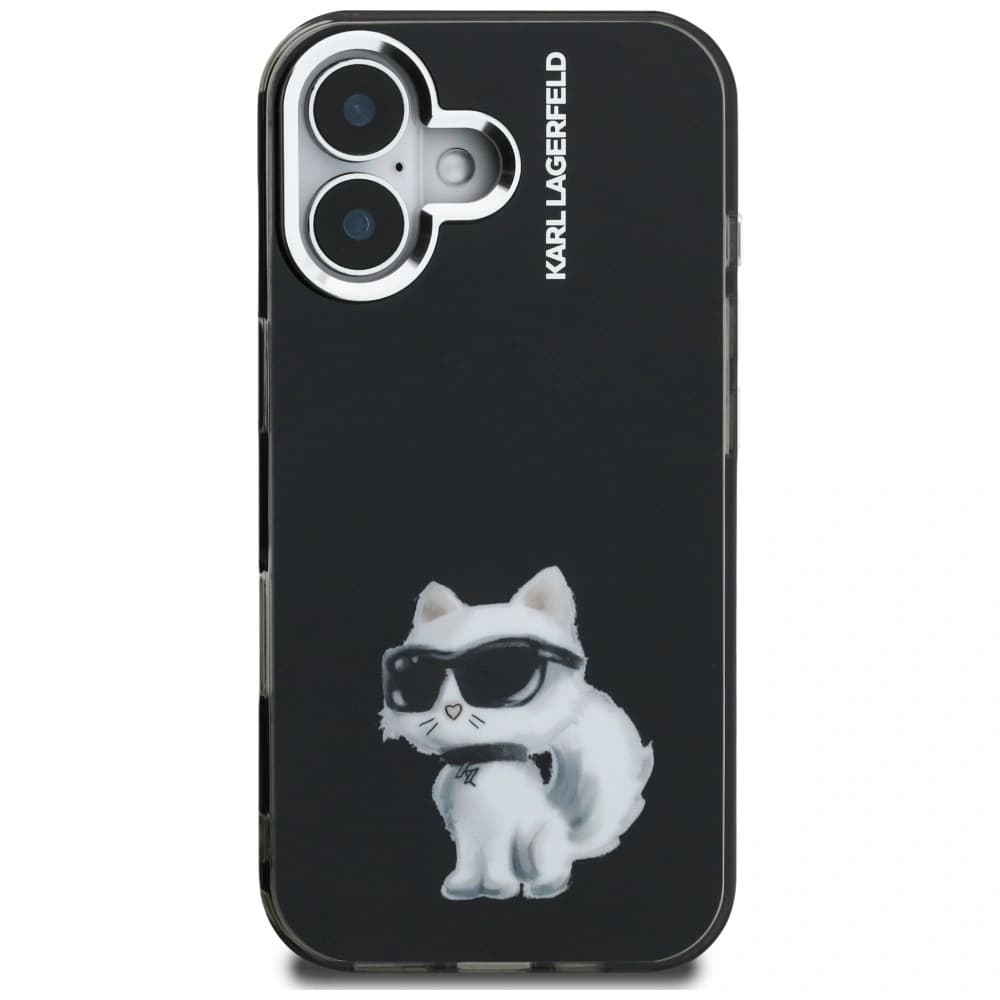 Karl Lagerfeld IML Aquarelle Choupette & Logo Apple iPhone 16 negru
 - 3