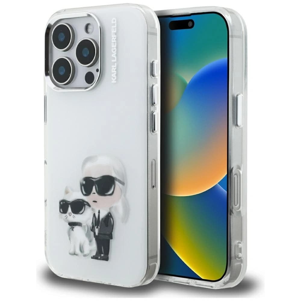 Karl Lagerfeld IML Aquarelle Karl & Choupette & Logo Apple iPhone 16 Pro alb
 - 1