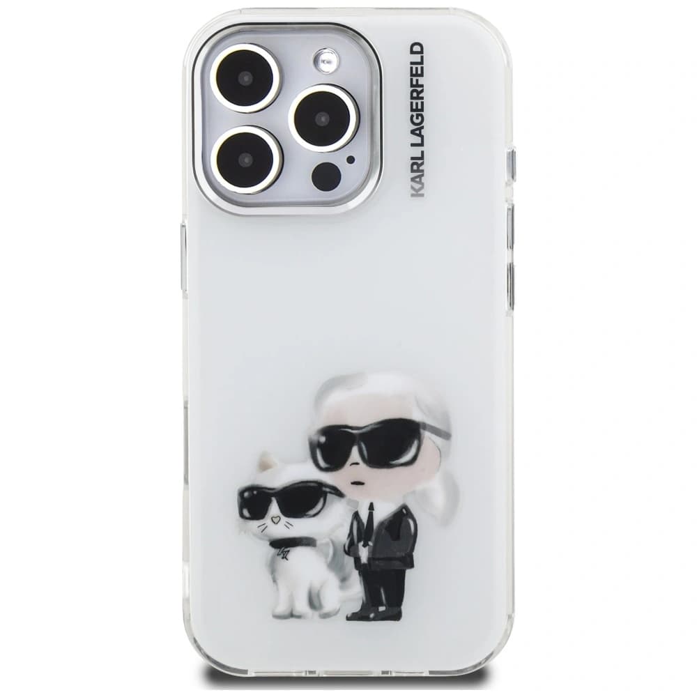 Karl Lagerfeld IML Aquarelle Karl & Choupette & Logo Apple iPhone 16 Pro alb
 - 3