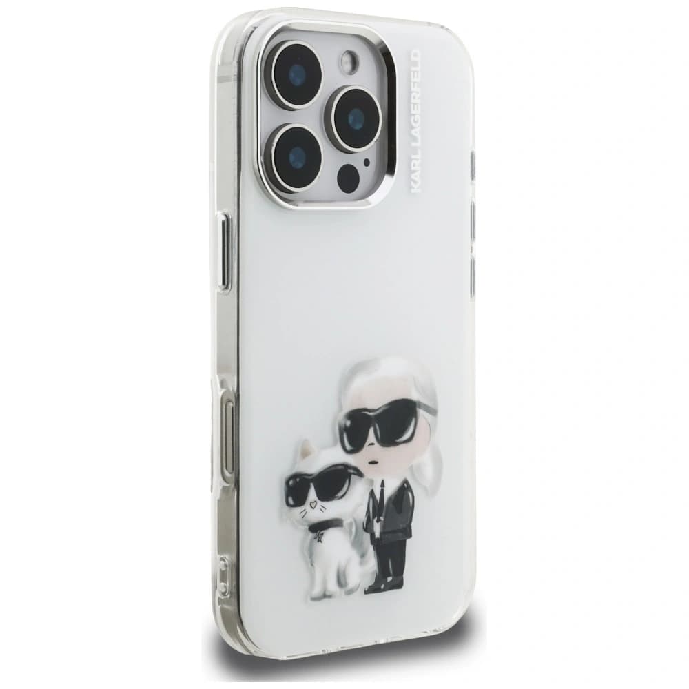 Karl Lagerfeld IML Aquarelle Karl & Choupette & Logo Apple iPhone 16 Pro alb
 - 4