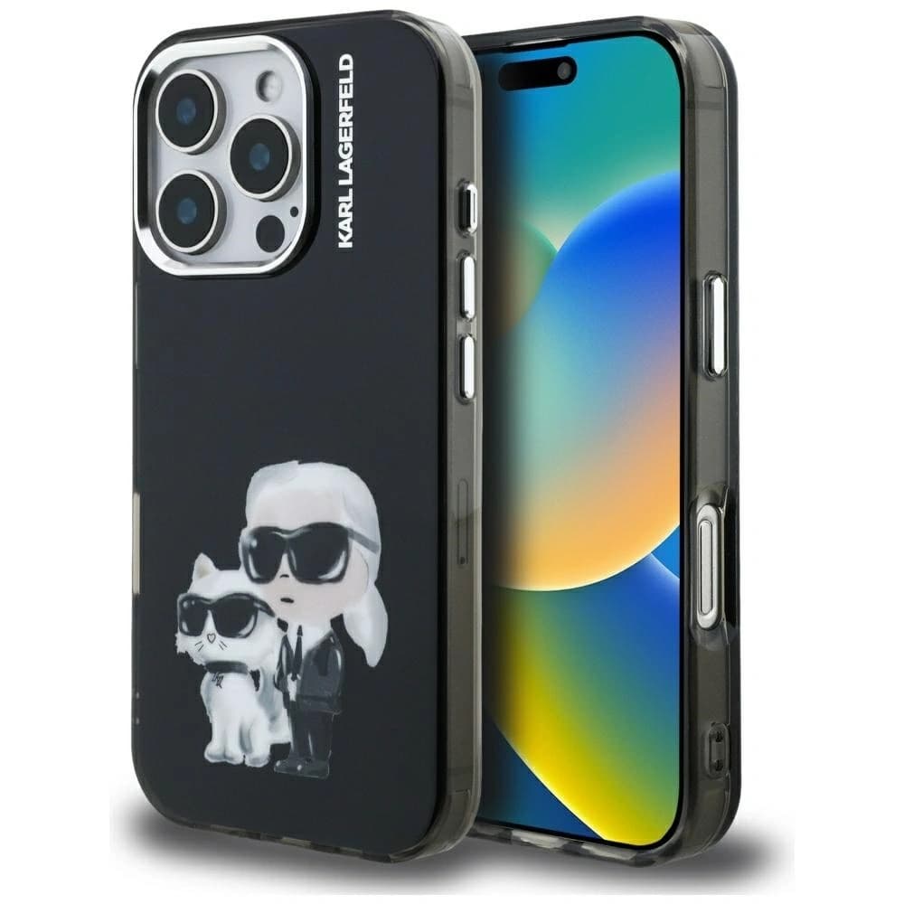 Karl Lagerfeld IML Aquarelle Karl & Choupette & Logo Apple iPhone 16 Pro negru
 - 1