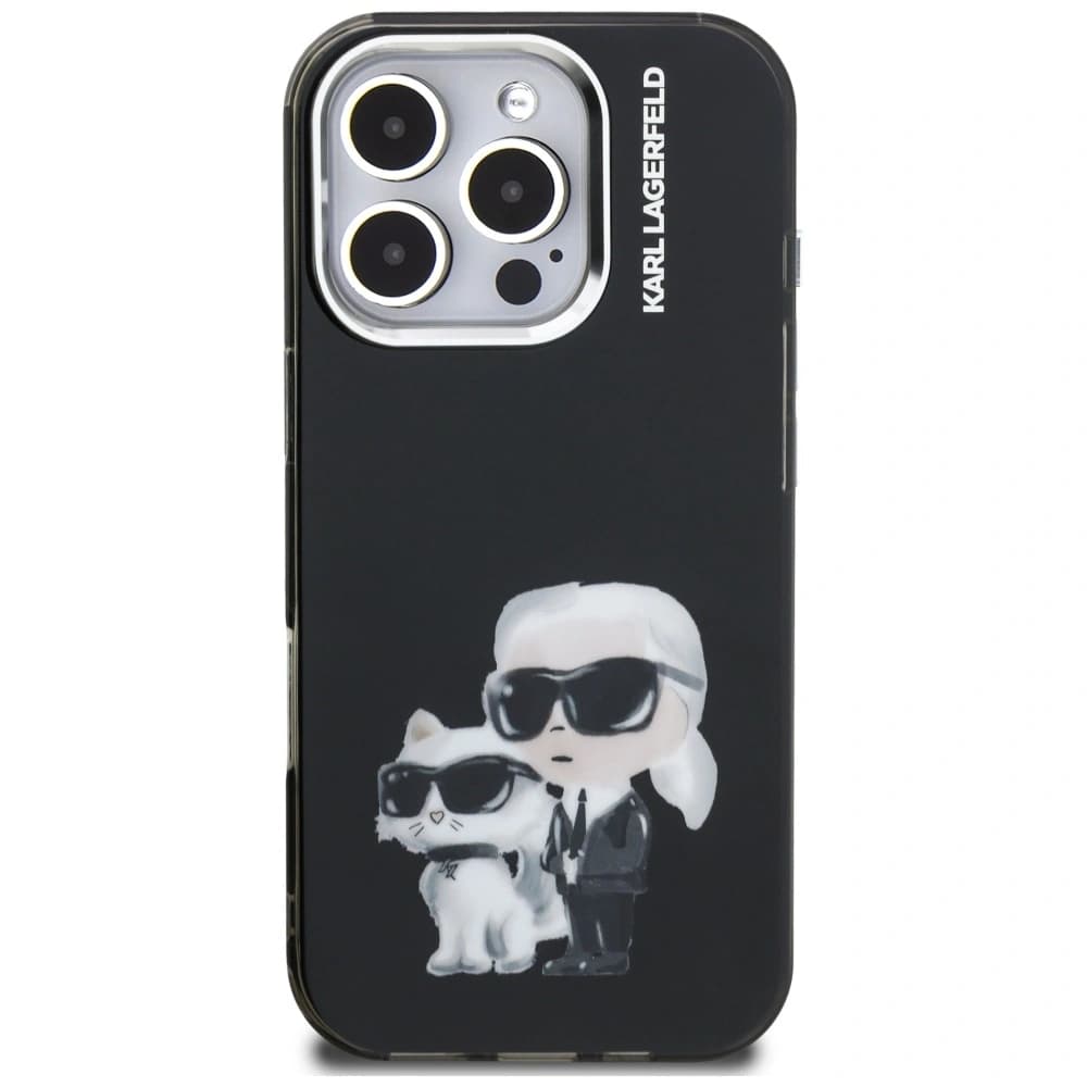 Karl Lagerfeld IML Aquarelle Karl & Choupette & Logo Apple iPhone 16 Pro Max negru
 - 3