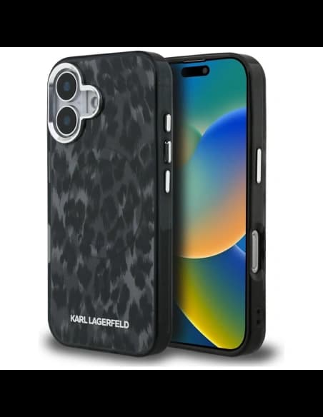 Karl Lagerfeld IML Leopardí Vzor MagSafe Apple iPhone 16 černý
