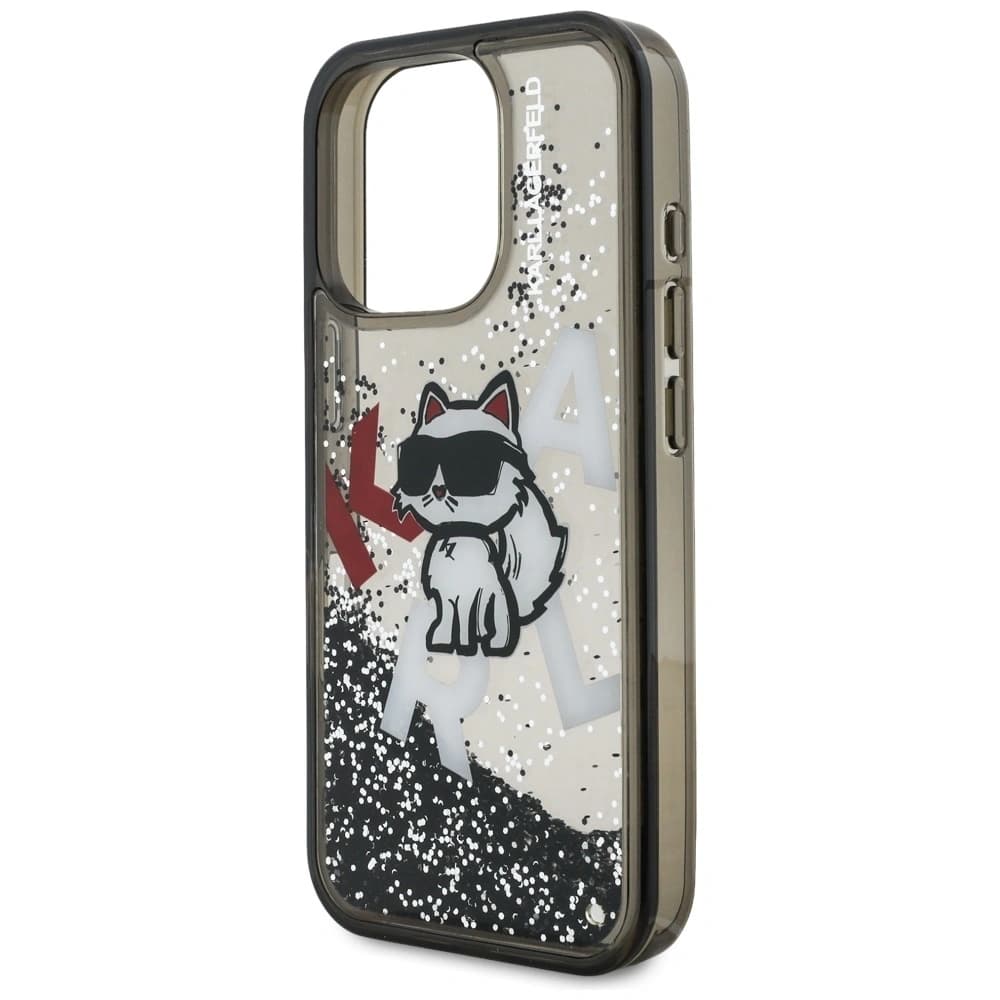 Karl Lagerfeld Glitter lichid Logo Choupette Apple iPhone 16 Pro negru
 - 6