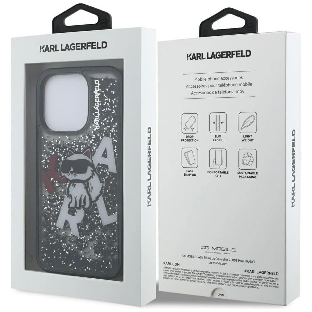 Karl Lagerfeld Glitter lichid Logo Choupette Apple iPhone 16 Pro negru
 - 8