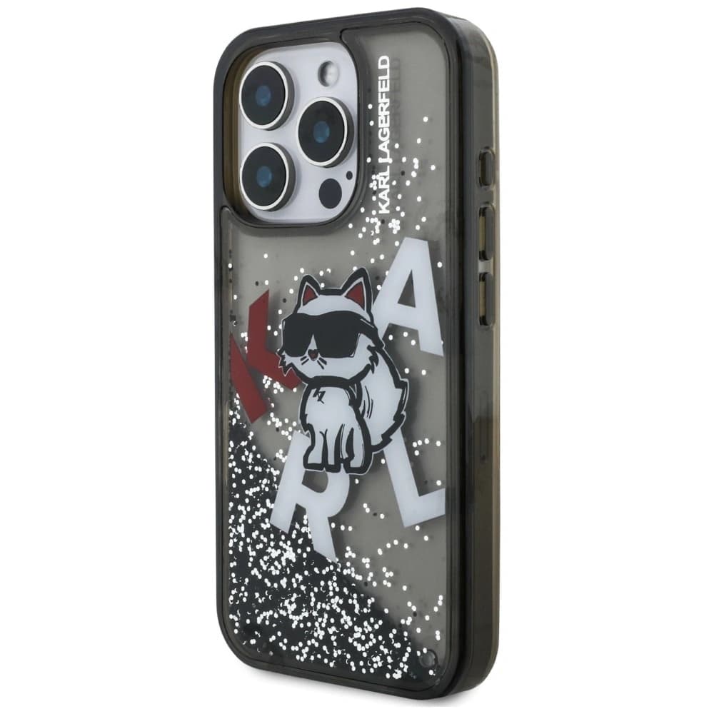 Karl Lagerfeld Liquid Glitter Choupette Logó Apple iPhone 16 Pro Max fekete
 - 2