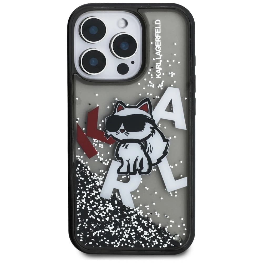 Karl Lagerfeld Liquid Glitter Choupette Logó Apple iPhone 16 Pro Max fekete
 - 3