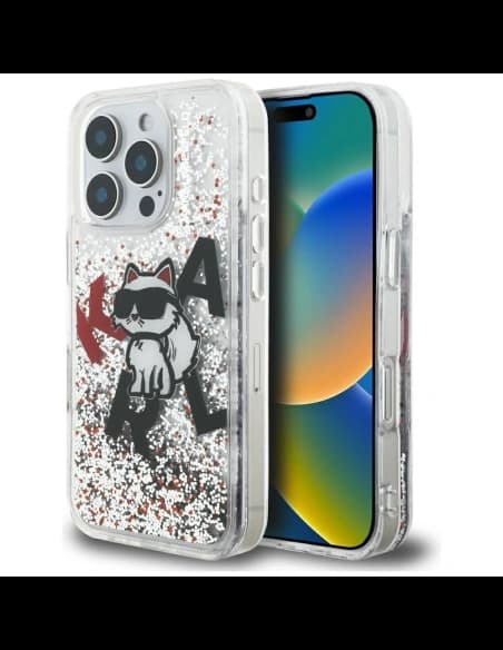 Karl Lagerfeld Glitter lichid Logo Choupette Apple iPhone 16 Pro transparent
