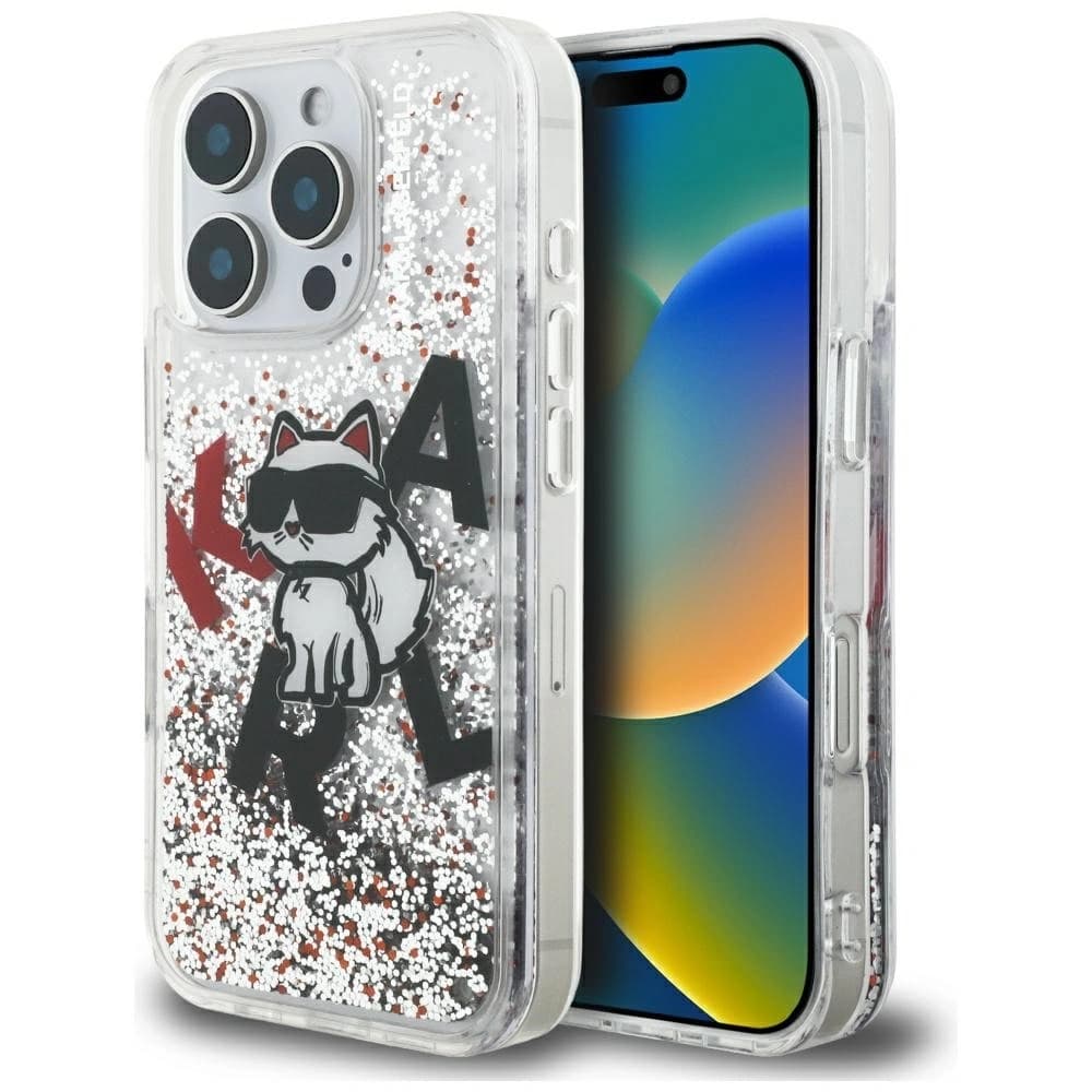 Karl Lagerfeld Liquid Glitter Choupette Logo Apple iPhone 16 Pro čirý
 - 1
