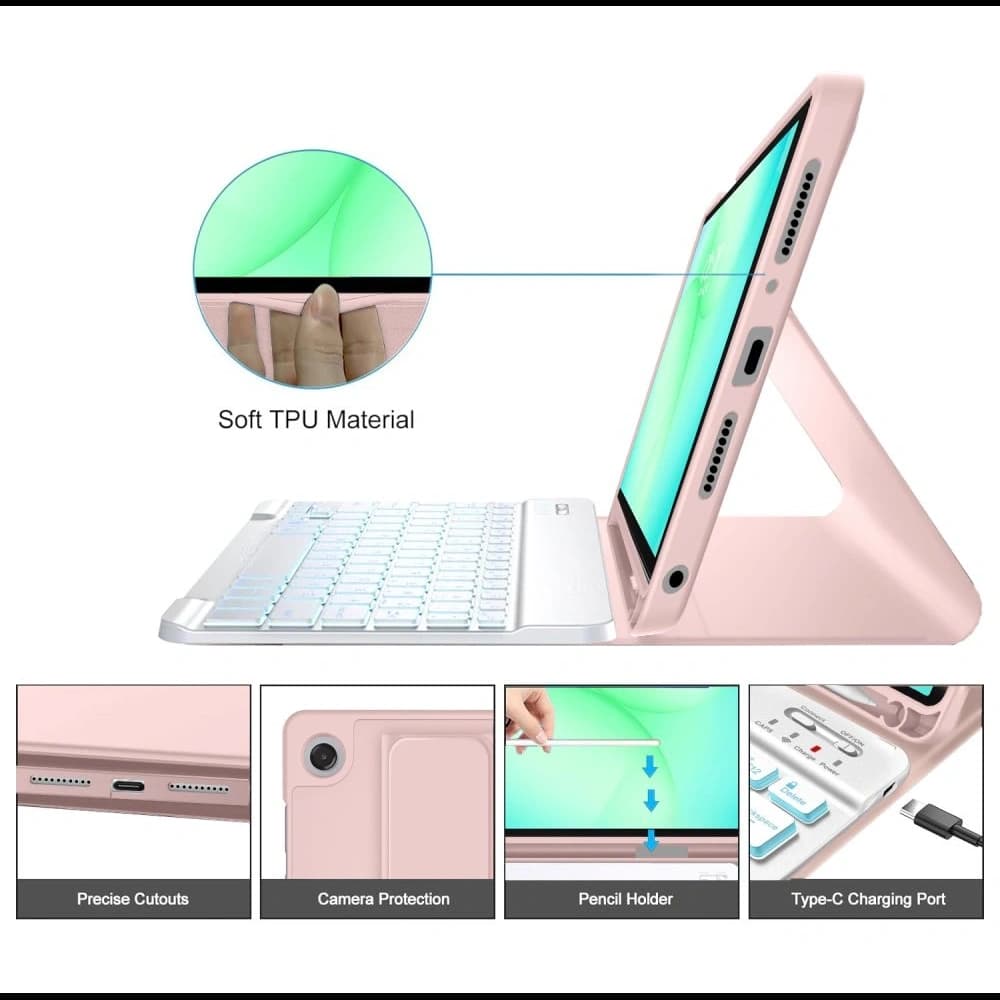 Tech-Protect SmartCase Stift + Tastatur Samsung Galaxy Tab A9+ / A11+ Plus 11.0 X210 / X215 / X216 / X230 / X235 / X236 Pink
 - 5