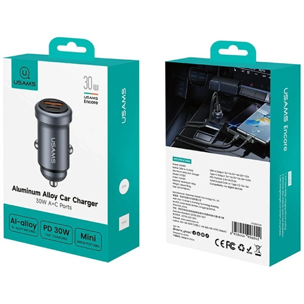 USAMS CC322 30W Car Charger USB-A USB-C tarnish - 5