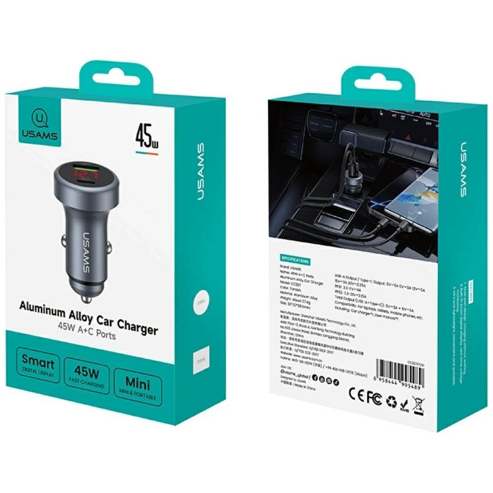 USAMS CC327 Auto Ladegerät Aluminium 45W USB-A USB-C tarnish
 - 5
