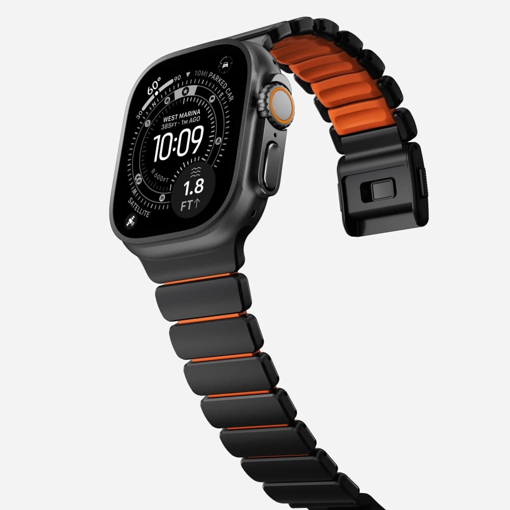 Pasek NOMAD Stratos band tytanowa bransoleta do Apple Watch 49mm z FKM (black titanium, ultra orange FKM) - 7