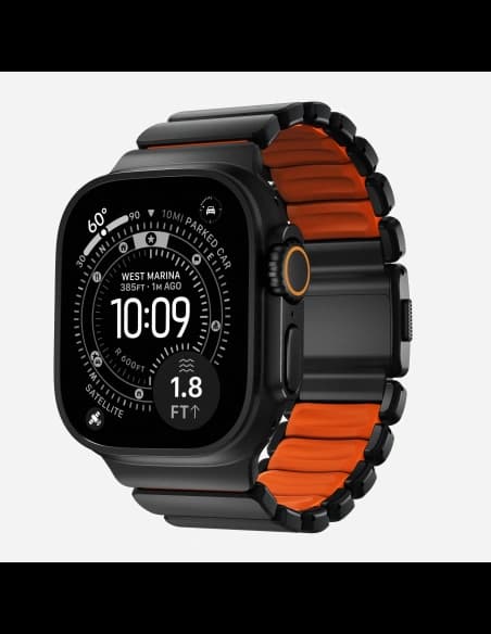 Pasek NOMAD Stratos band tytanowa bransoleta do Apple Watch 49mm z FKM (black titanium, ultra orange FKM)