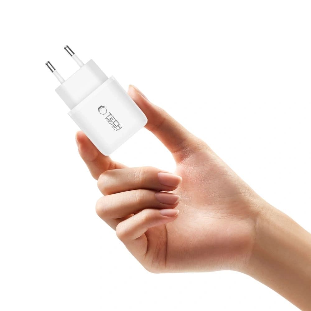 Tech-Protect NNC45W-GAN USB-A, USB-C Netzladegerät PD 45W / QC3.0 + USB-C / Lightning Kabel Weiß
 - 6