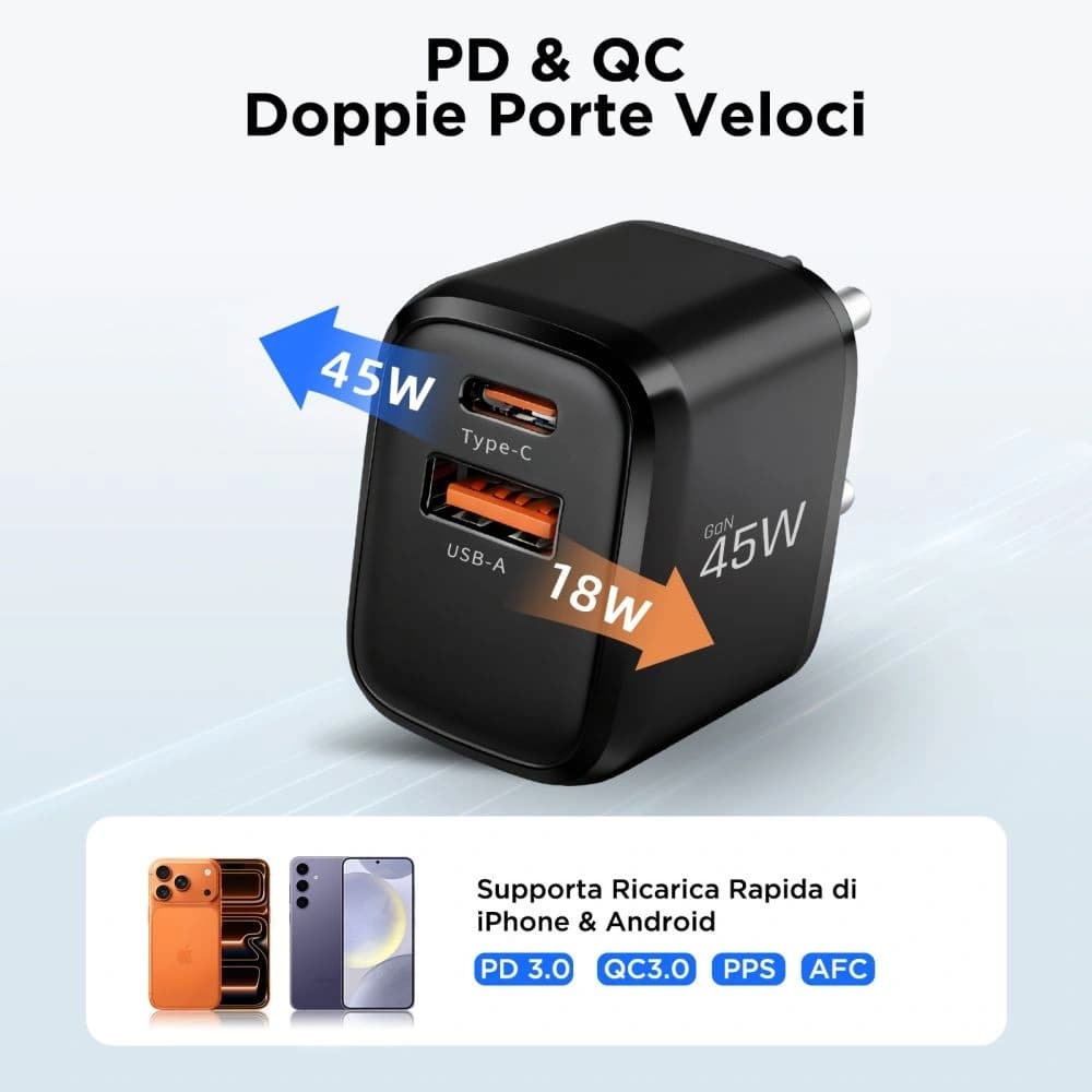 Tech-Protect NCA45W-GAN USB-A, USB-C Netzladegerät PD 45W / QC3.0 Schwarz
 - 7