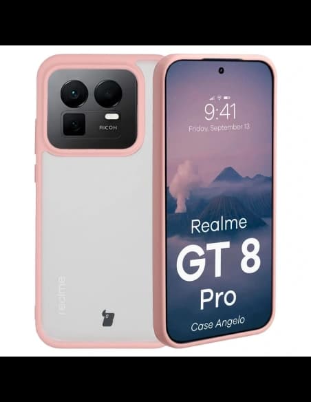 Bizon Case Angelo Realme GT 8 Pro félig átlátszó világos rózsaszín kerettel

