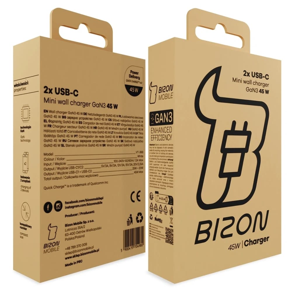 Bizon Charger VT-36B 45W 2xUSB-C PD QC 4.0 GAN3 white - 13