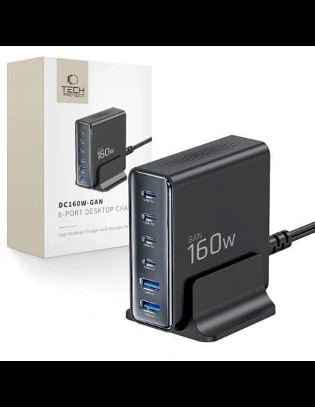 Tech-Protect DC160W-GAN 6-portos Asztali Töltő PD 160W / QC3.0 Fekete
