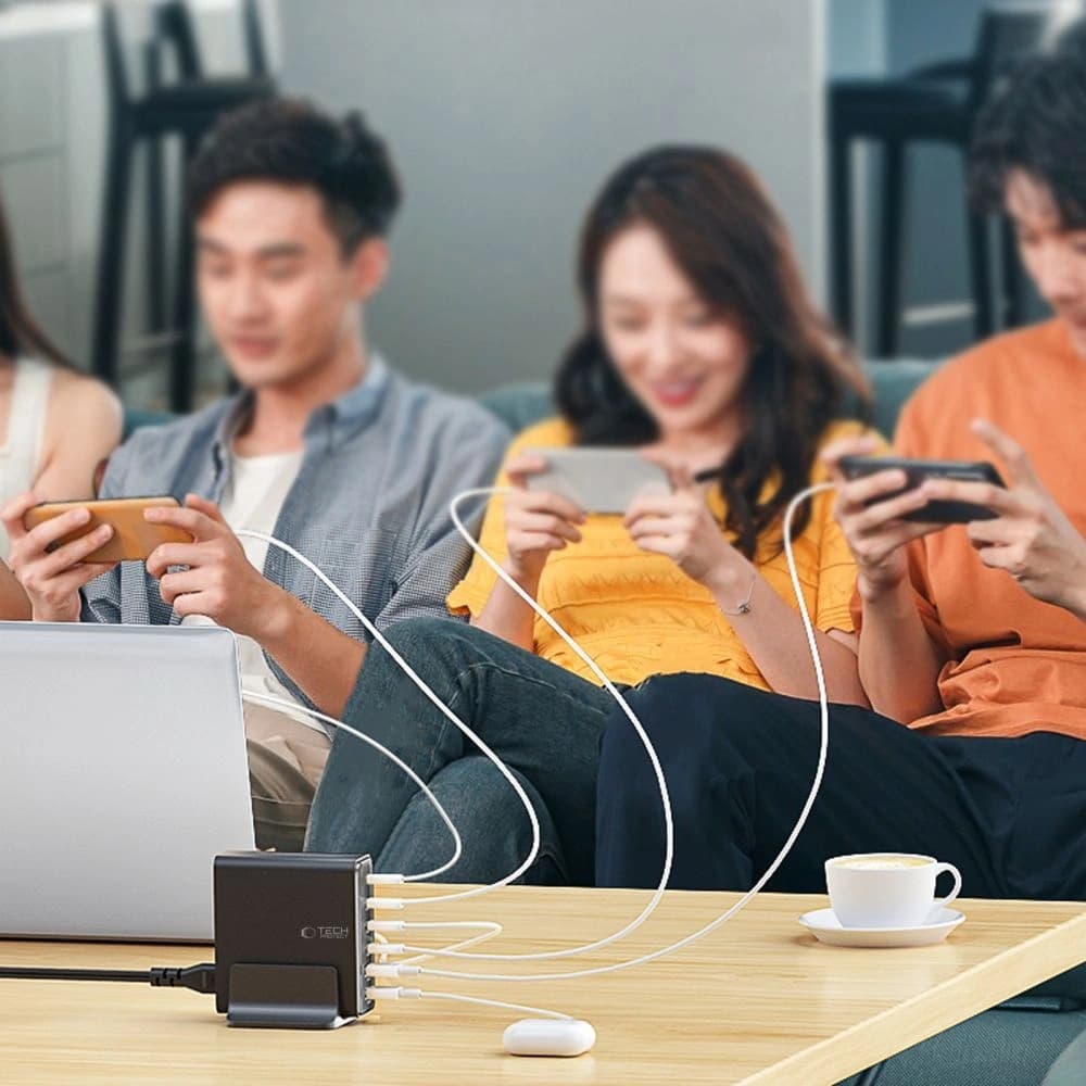 Tech-Protect DC160W-GAN 6-portos Asztali Töltő PD 160W / QC3.0 Fekete
 - 7