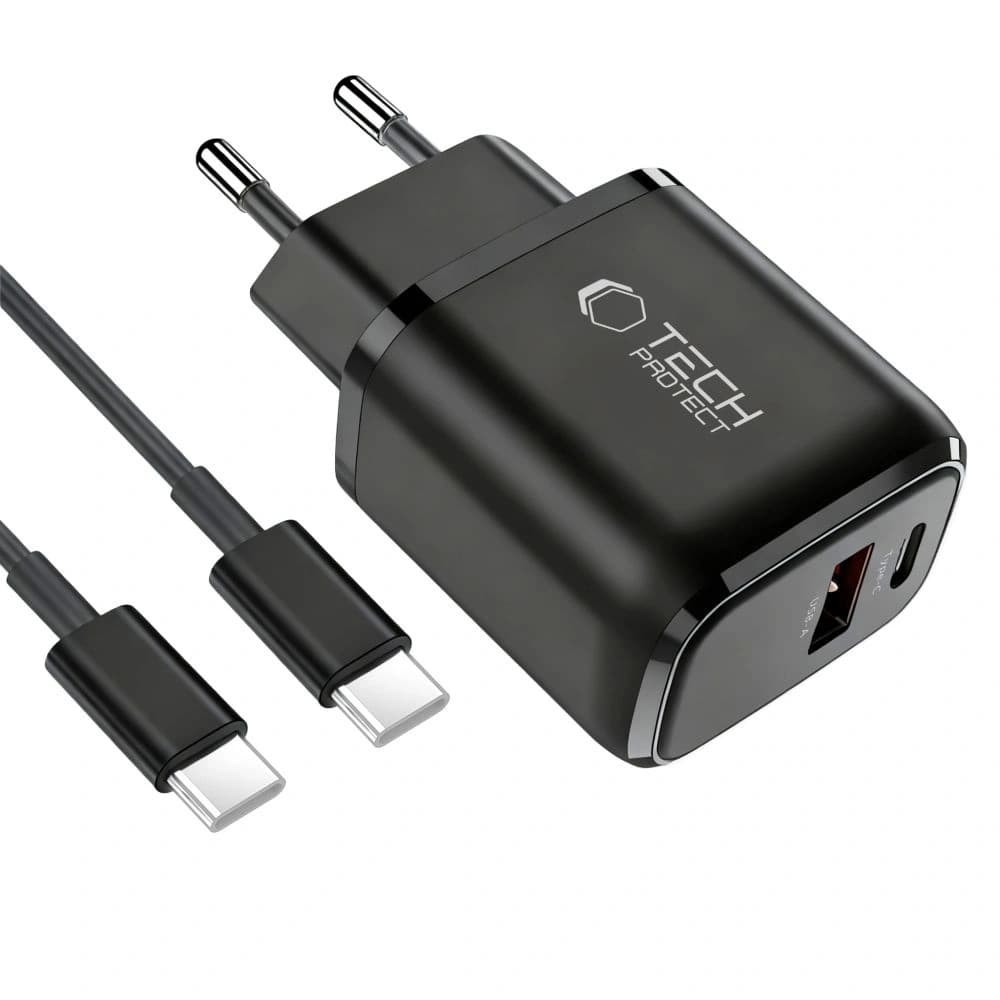 Tech-Protect NCA45W-GAN USB-A, USB-C Network Charger PD 45W / QC3.0 + USB-C Cable Black - 2