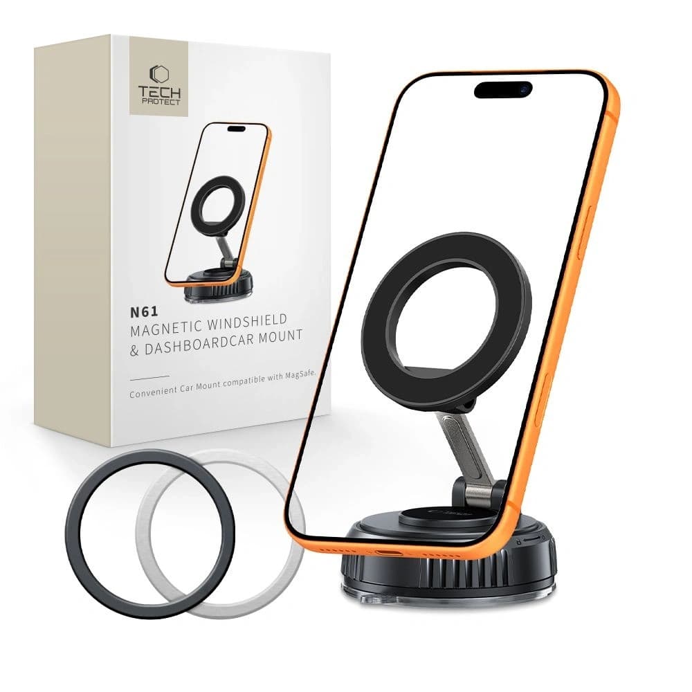 Tech-Protect N61 Mágneses MagSafe Szélvédő & Műszerfal Autós Tartó Fekete
 - 1