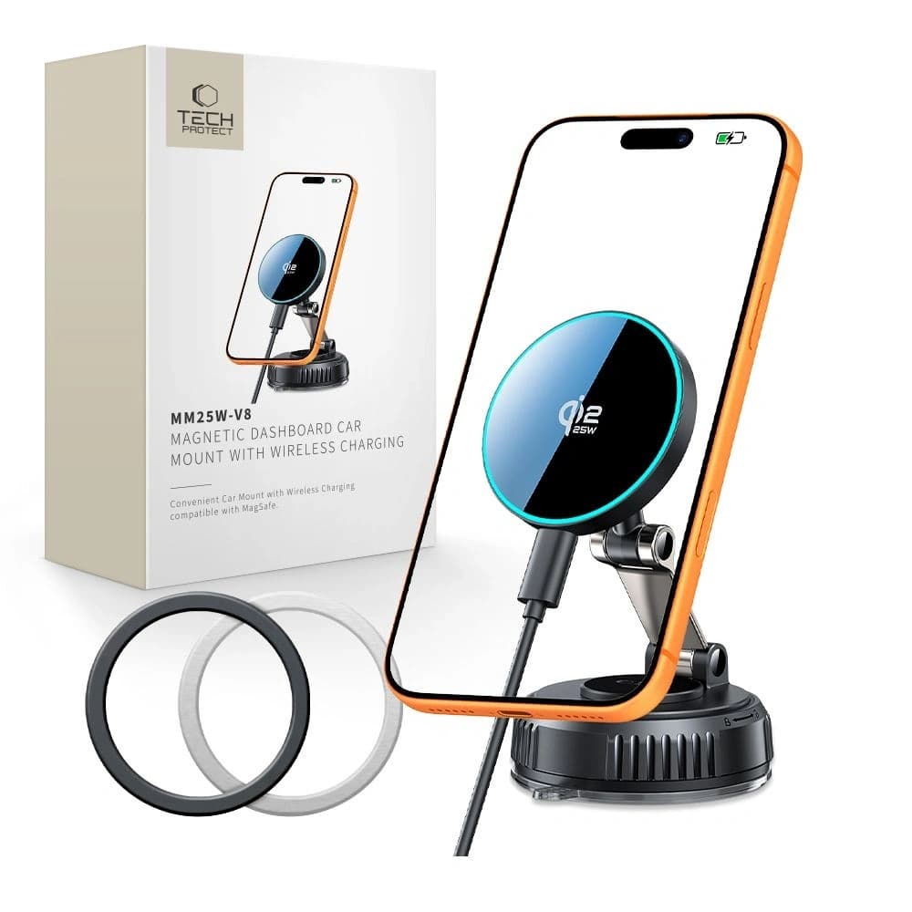 Tech-Protect MM25W-V8 Încărcător wireless magnetic MagSafe pentru parbriz și tabloul de bord Qi2.2 25W Negru 
 - 1