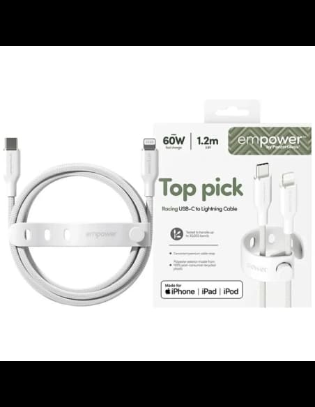 Kabel od PanzerGlass Racing Empower 60W USB-C / Lightning 1.2m stříbrno-bílý
