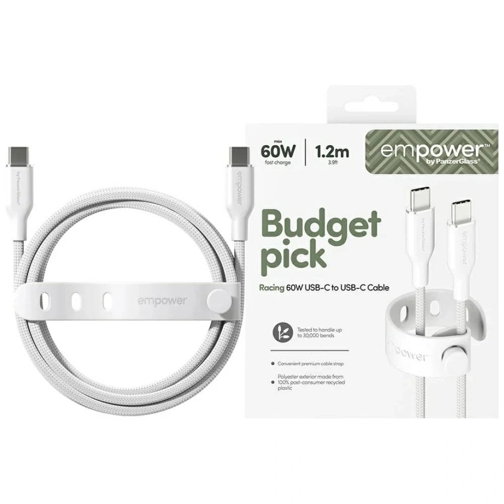 Kabel von PanzerGlass Racing Empower 60W USB-C / USB-C 1,2m silber-weiß
 - 1