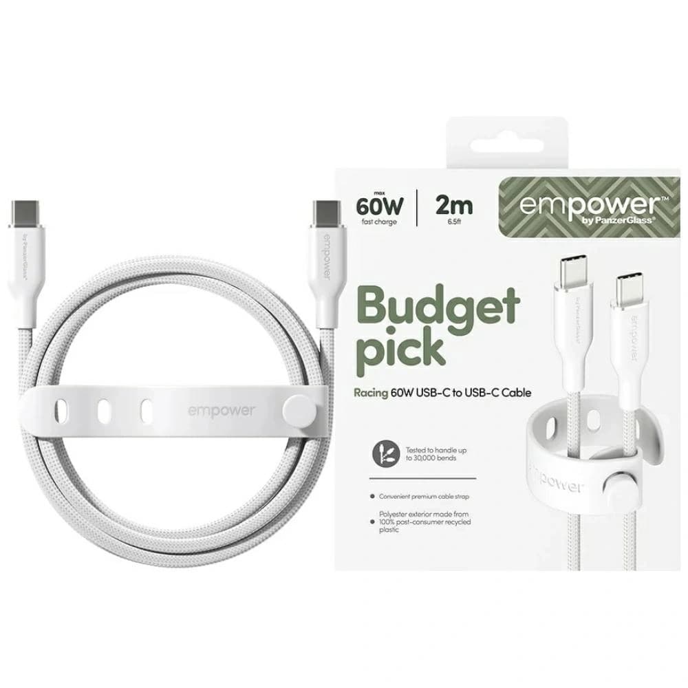Cablu de la PanzerGlass Racing Empower 60W USB-C / USB-C 2m argintiu-alb
 - 1