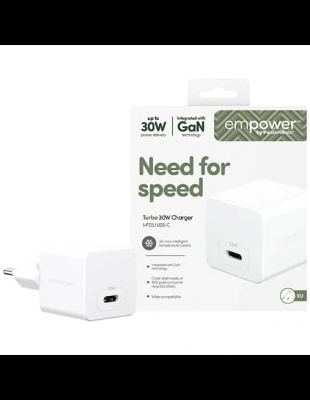 Empower by PanzerGlass Turbo 30W USB-C Fali Töltő Ezüst-Fekete

