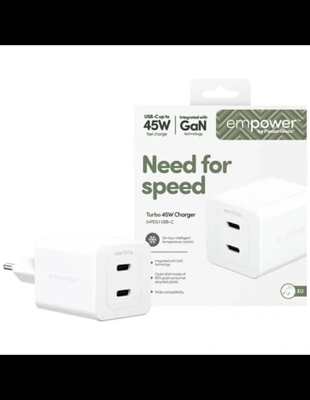 Empower by PanzerGlass Turbo 45W 2xUSB-C Ezüst-Fehér Fali Töltő
