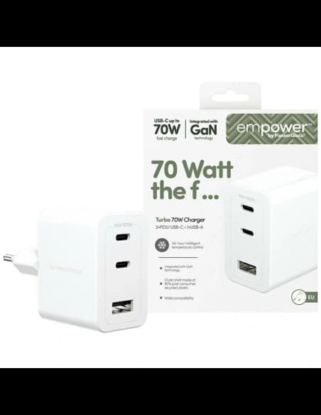 Empower by PanzerGlass Turbo 70W 2xUSB-C USB-A Ezüst-Fehér Fali Töltő
