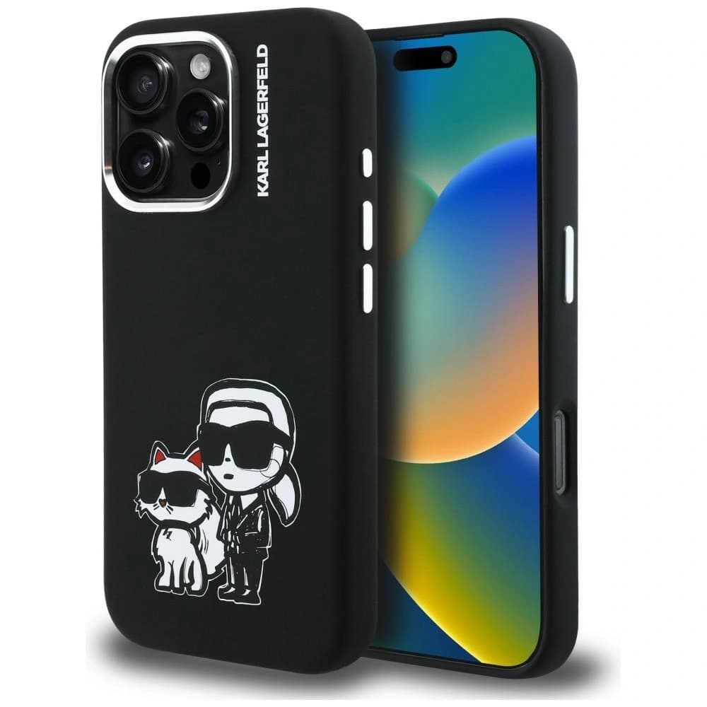 Karl Lagerfeld Silicone Karl&Choupette Sketch MagSafe Apple iPhone 16 Pro fekete
 - 1