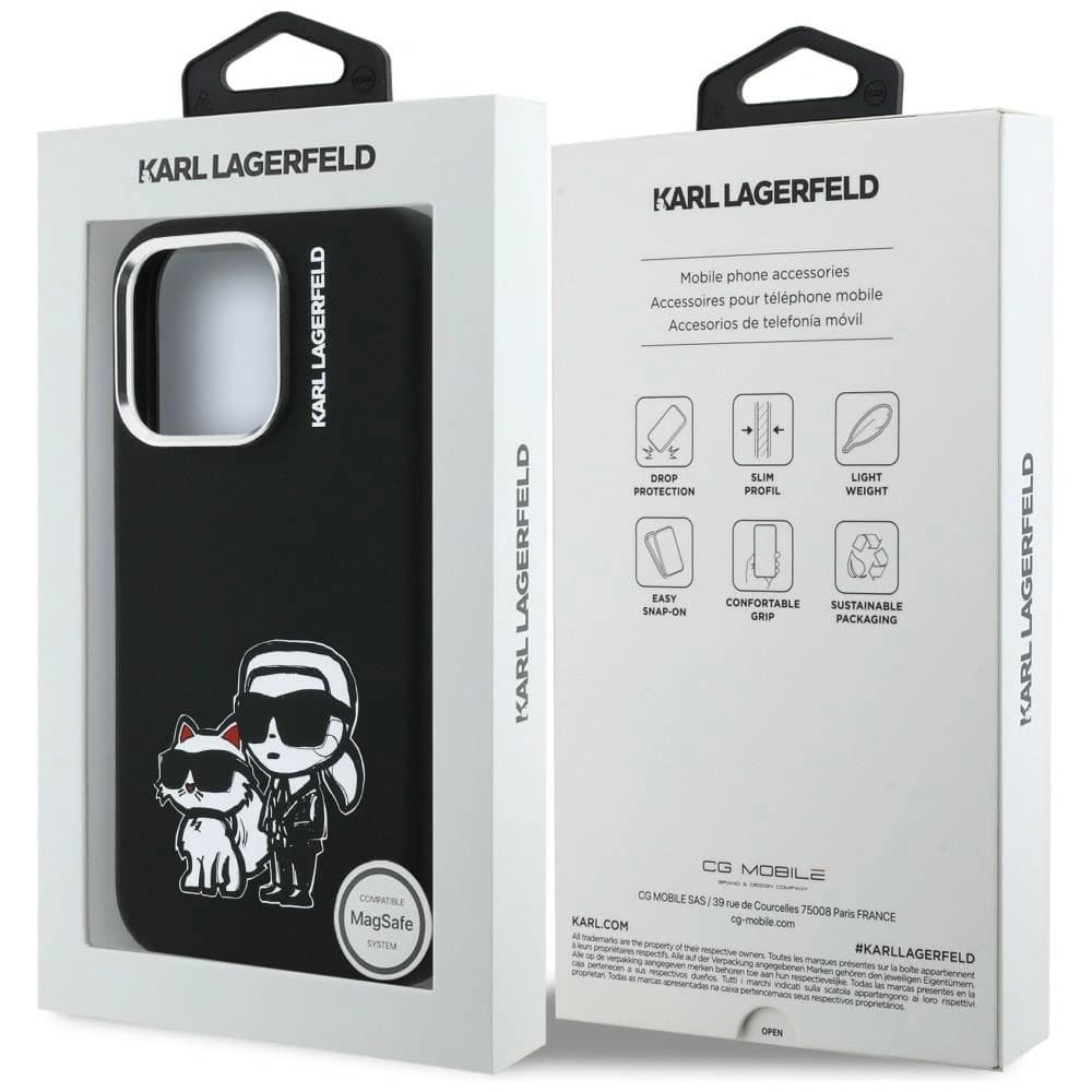 Karl Lagerfeld Silicone Karl&Choupette Sketch MagSafe Apple iPhone 16 Pro fekete
 - 8