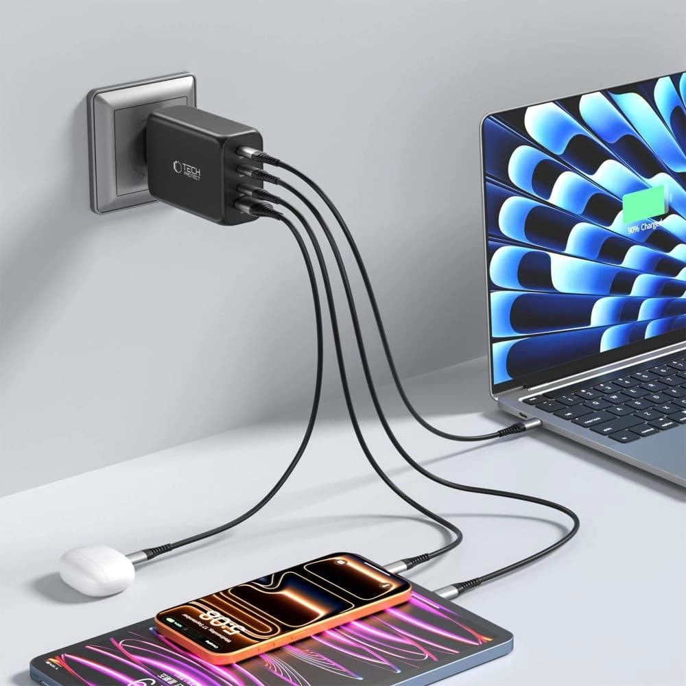 Tech-Protect NC240W-GAN Încărcător de rețea cu 4 porturi PD 240W / QC3.0 Negru
 - 7