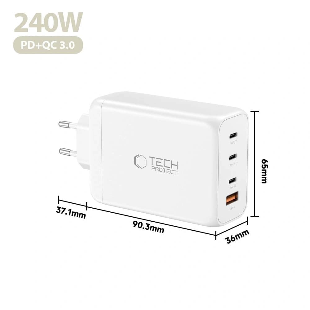 Tech-Protect NC240W-GAN 4-portos Hálózati Töltő PD 240W / QC3.0 Fehér
 - 5