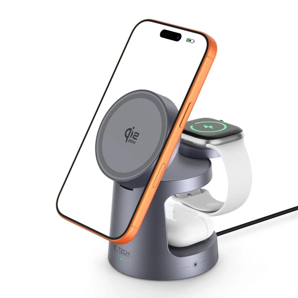 Tech-Protect QI2.2-25W-A48 3in1 Magnetischer MagSafe Wireless Charger Dunkelgrau
 - 2