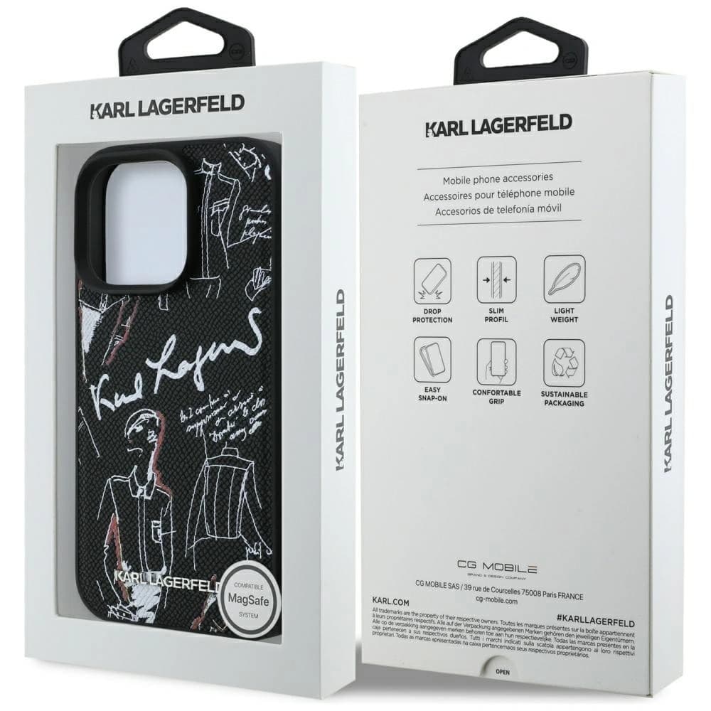 Karl Lagerfeld Grained Pattern & Logo MagSafe Apple iPhone 16 Pro Max negru
 - 8
