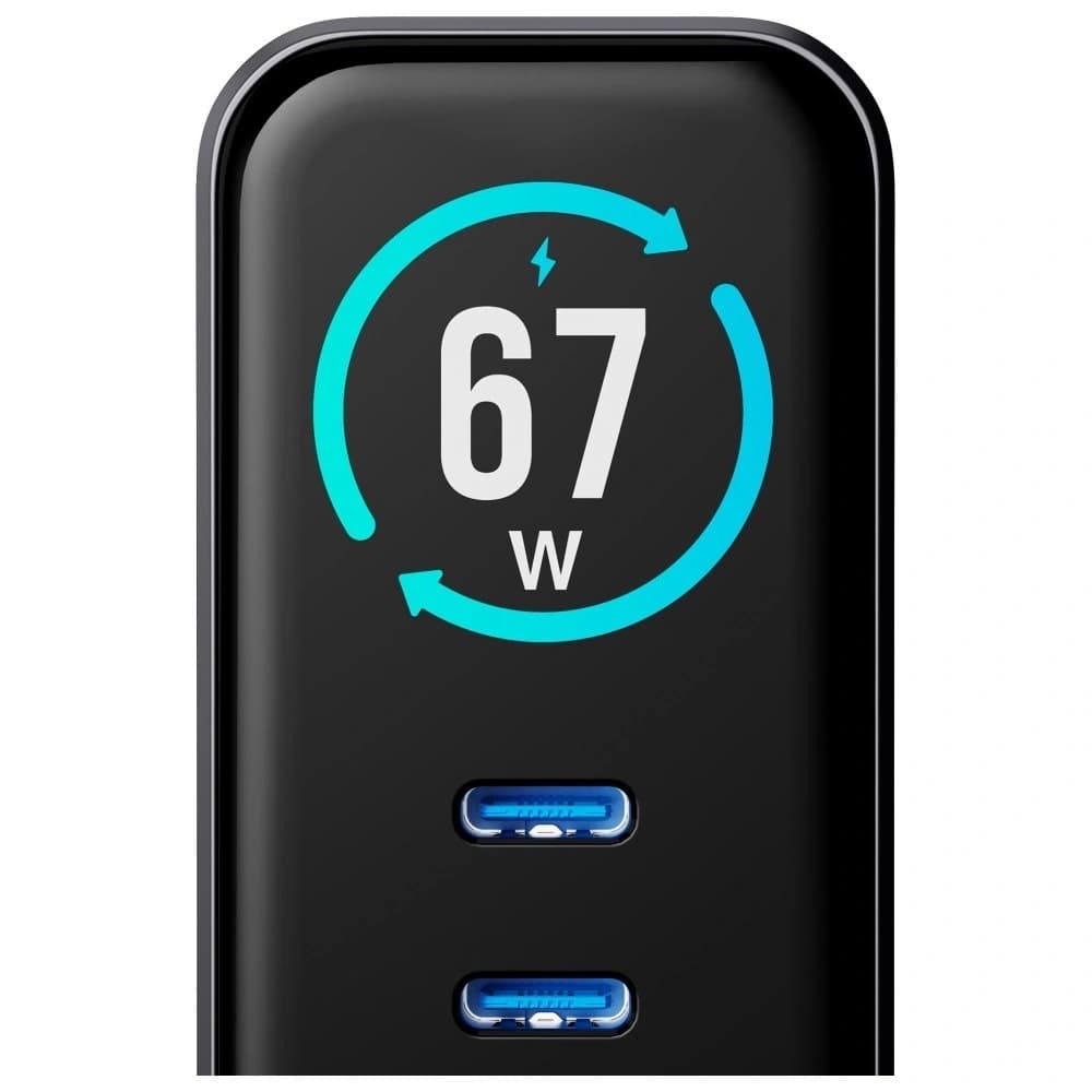 3MK InCharge Lumin PD 67W QC4+ PPS AFC FCP SCP USB-A 2xUSB-C TFT kijelzővel fekete
 - 2