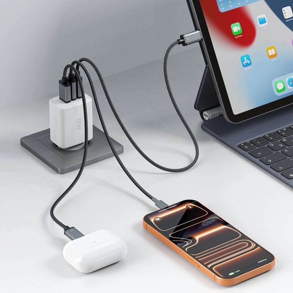 Tech-Protect NCA65W-GAN USB-A, 2xUSB-C hálózati töltő PD 65W / QC3.0, Fehér
 - 8