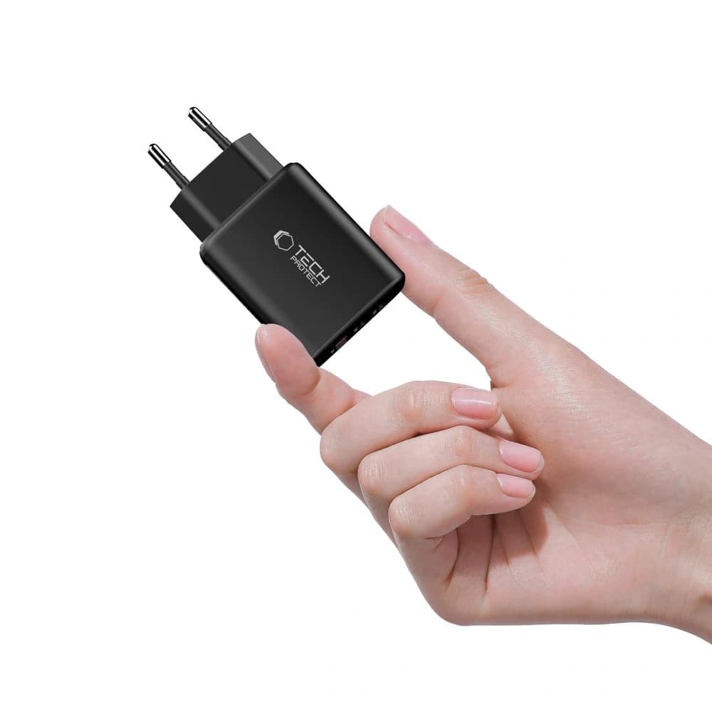 Tech-Protect NCA65W-GAN USB-A, 2xUSB-C hálózati töltő PD 65W / QC3.0, Fekete - 5