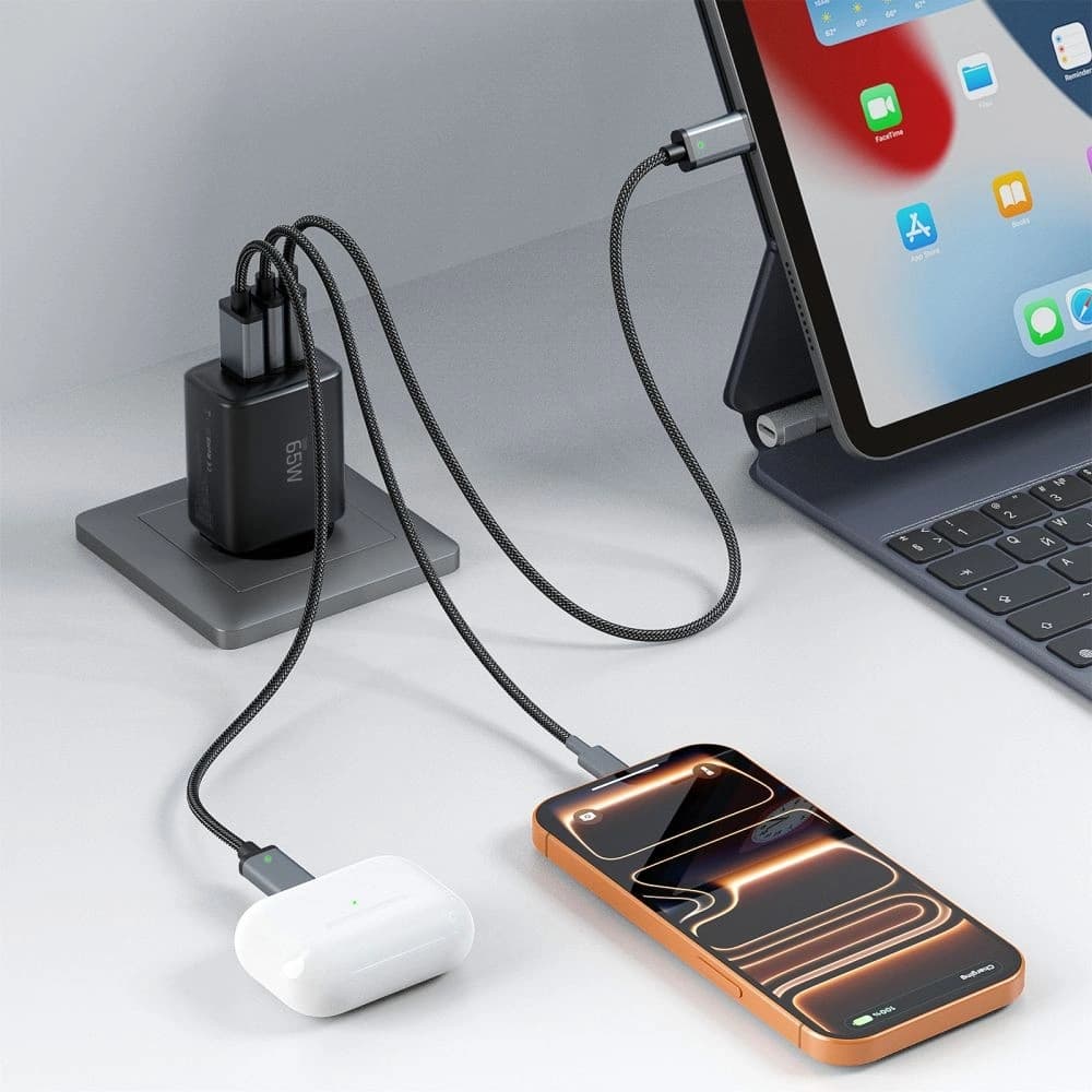 Tech-Protect NCA65W-GAN USB-A, 2xUSB-C hálózati töltő PD 65W / QC3.0, Fekete - 8
