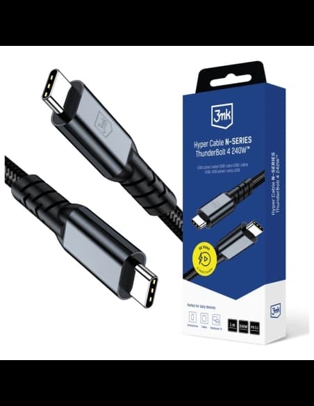 Cablu 3MK Hyper N-SERIES USB-C Thunderbolt 4 1m 48V/5A 40Gb/s 240W 8K60Hz negru
