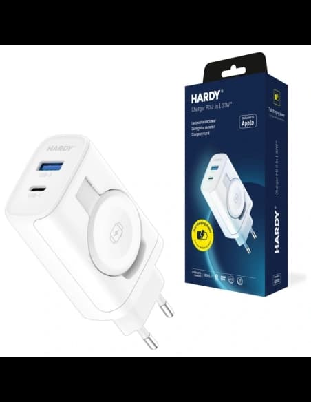 Încărcător 3MK HARDY PD 33W 2-in-1 USB-A / USB-C pentru perete + Inducție pentru Apple Watch Alb
