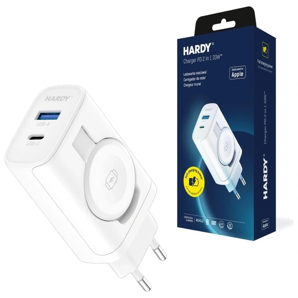3MK HARDY PD 33W 2-in-1 USB-A / USB-C Fali Töltő + Indukciós Apple Watch számára Fehér
 - 1