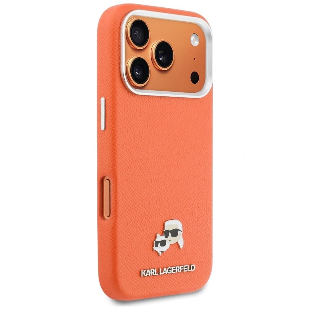 Karl Lagerfeld Karl & Choupette Head Pins Saffiano MagSafe Apple iPhone 17 Pro Max orange
 - 4