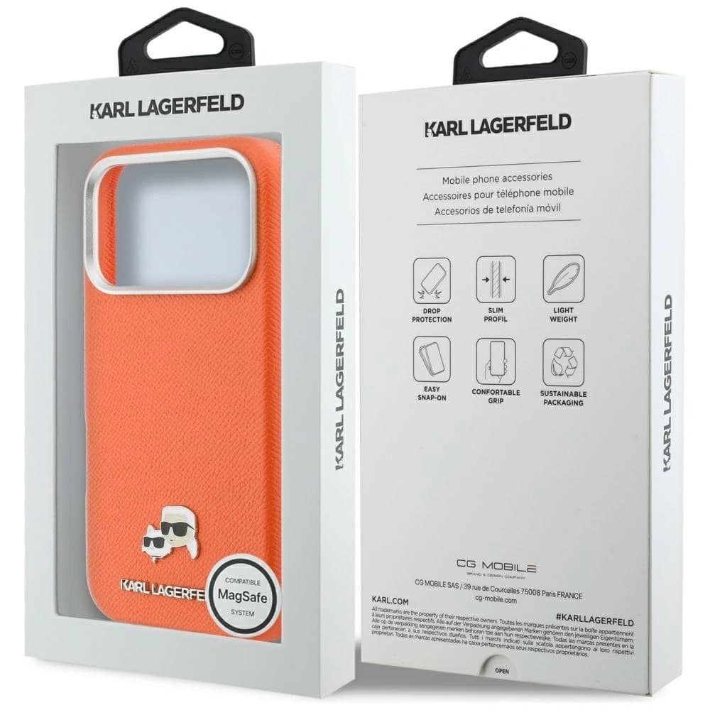 Karl Lagerfeld Karl & Choupette Head Pins Saffiano MagSafe Apple iPhone 17 Pro Max orange
 - 8